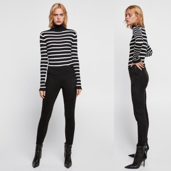 Zara basics black faux suede leather pants size XS - Picture 3 of 11